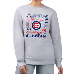 Chicago Cubs G-III 4Her by Carl Banks Women's Collage Team Graphic Fleece Pullover Hoodie Heather Gray
