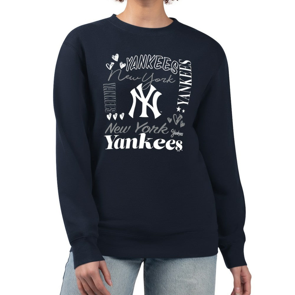 New York Yankees G-III 4Her by Carl Banks Women's Collage Team Graphic Fleece Pullover Hoodie Navy
