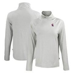 California Angels Cutter & Buck Women's Cooperstown Collection Coastline Epic Comfort Eco Recycled Funnel Neck Raglan Pullover Top Gray