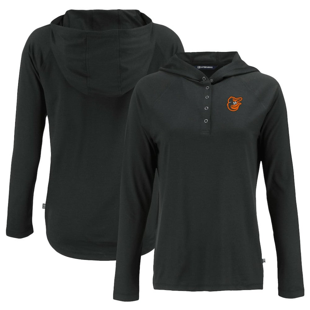 Baltimore Orioles Cutter & Buck Women's Coastline Epic Comfort Eco Recycled Hoodie Raglan Long Sleeve T-Shirt Black