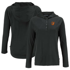 Baltimore Orioles Cutter & Buck Women's Coastline Epic Comfort Eco Recycled Hoodie Raglan Long Sleeve T-Shirt Black