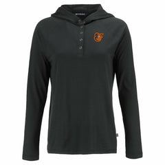 Baltimore Orioles Cutter & Buck Women's Coastline Epic Comfort Eco Recycled Hoodie Raglan Long Sleeve T-Shirt Black
