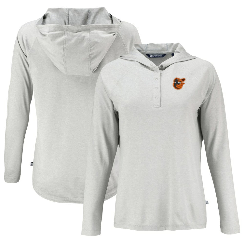 Baltimore Orioles Cutter & Buck Women's Coastline Epic Comfort Eco Recycled Hoodie Raglan Long Sleeve T-Shirt Gray