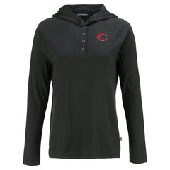 Cincinnati Reds Cutter & Buck Women's Coastline Epic Comfort Eco Recycled Hoodie Raglan Long Sleeve T-Shirt Black