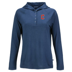 Cleveland Guardians Cutter & Buck Women's Coastline Epic Comfort Eco Recycled Hoodie Raglan Long Sleeve T-Shirt Navy