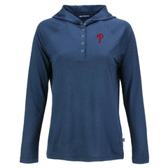 Philadelphia Phillies Cutter & Buck Women's Coastline Epic Comfort Eco Recycled Hoodie Raglan Long Sleeve T-Shirt Navy