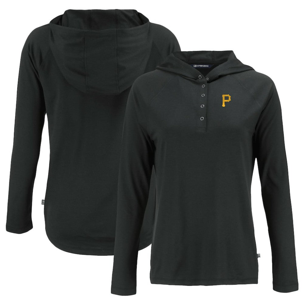 Pittsburgh Pirates Cutter & Buck Women's Coastline Epic Comfort Eco Recycled Hoodie Raglan Long Sleeve T-Shirt Black