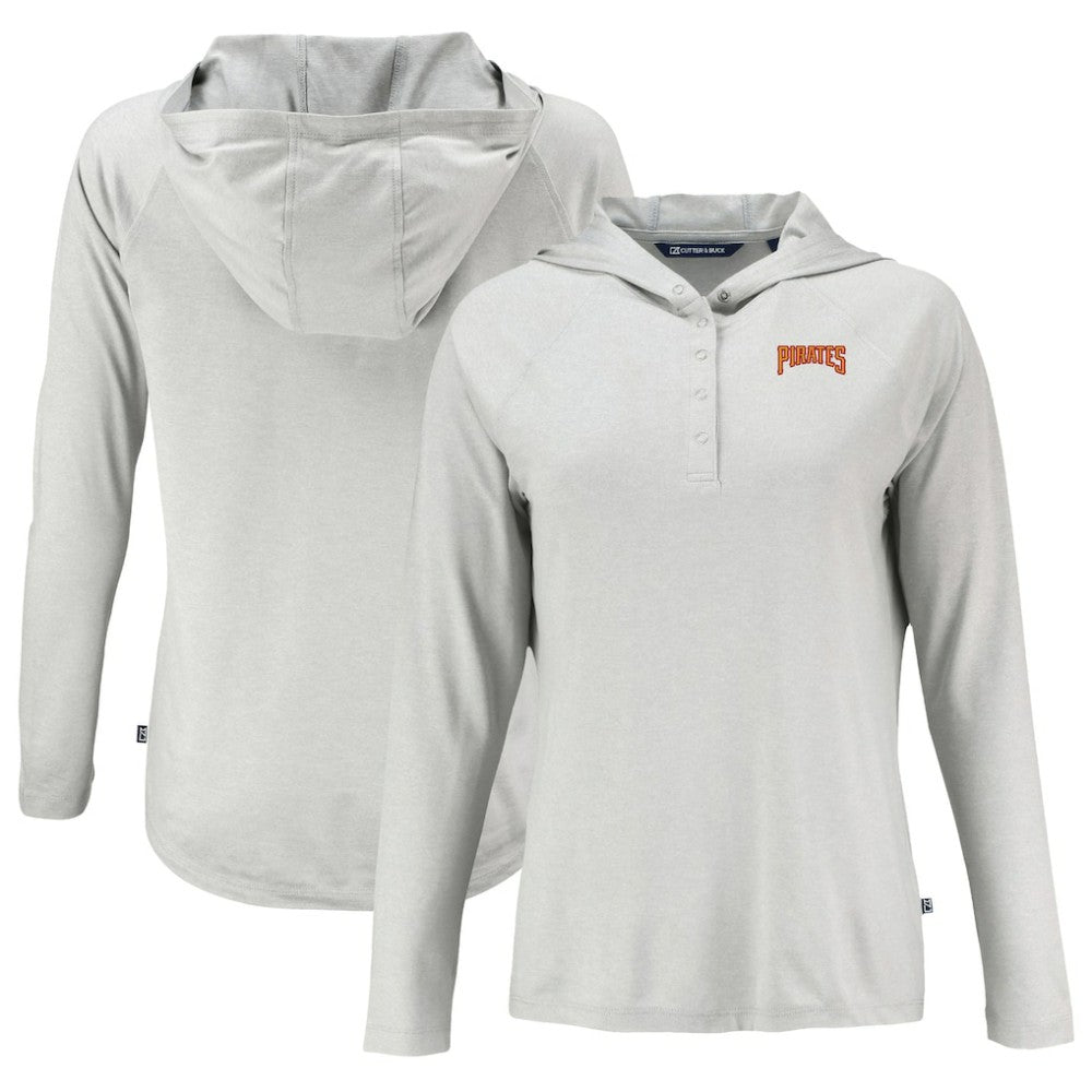 Pittsburgh Pirates Cutter & Buck Women's Cooperstown Collection Coastline Epic Comfort Eco Recycled Hoodie Raglan Long Sleeve T-Shirt Gray