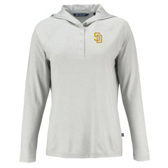 San Diego Padres Cutter & Buck Women's Coastline Epic Comfort Eco Recycled Hoodie Raglan Long Sleeve T-Shirt Gray