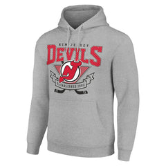 New Jersey Devils Starter Team Logo Graphic Fleece Tri-Blend Pullover Hoodie Heather Gray