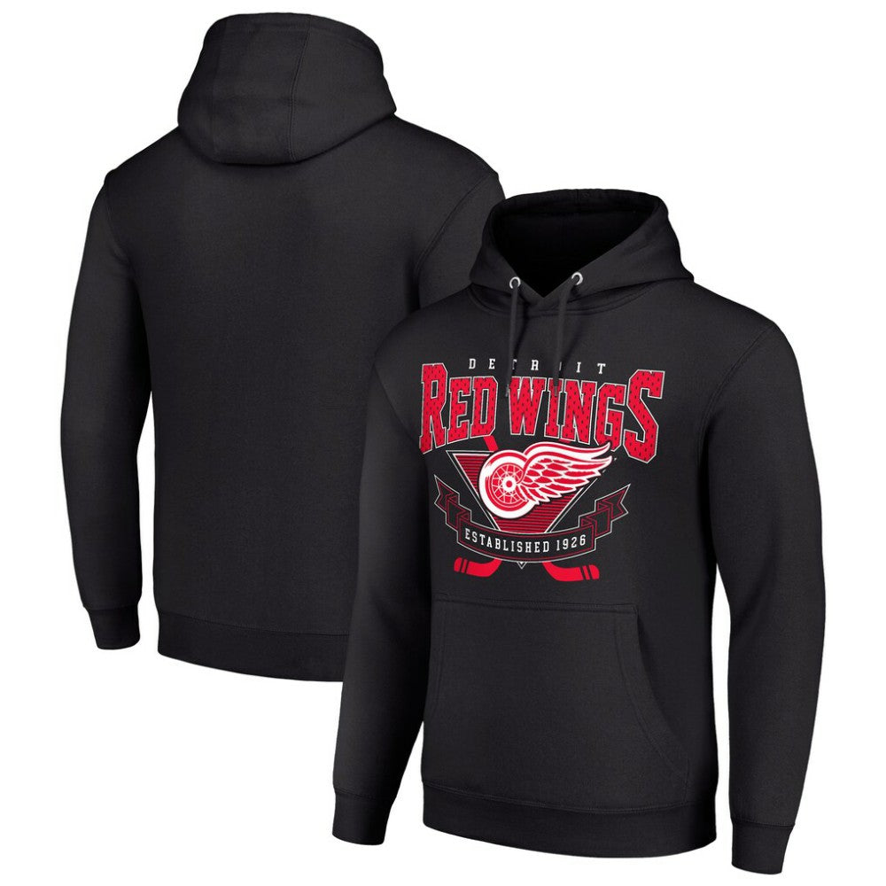 Detroit Red Wings Starter Team Logo Graphic Fleece Tri-Blend Pullover Hoodie Black