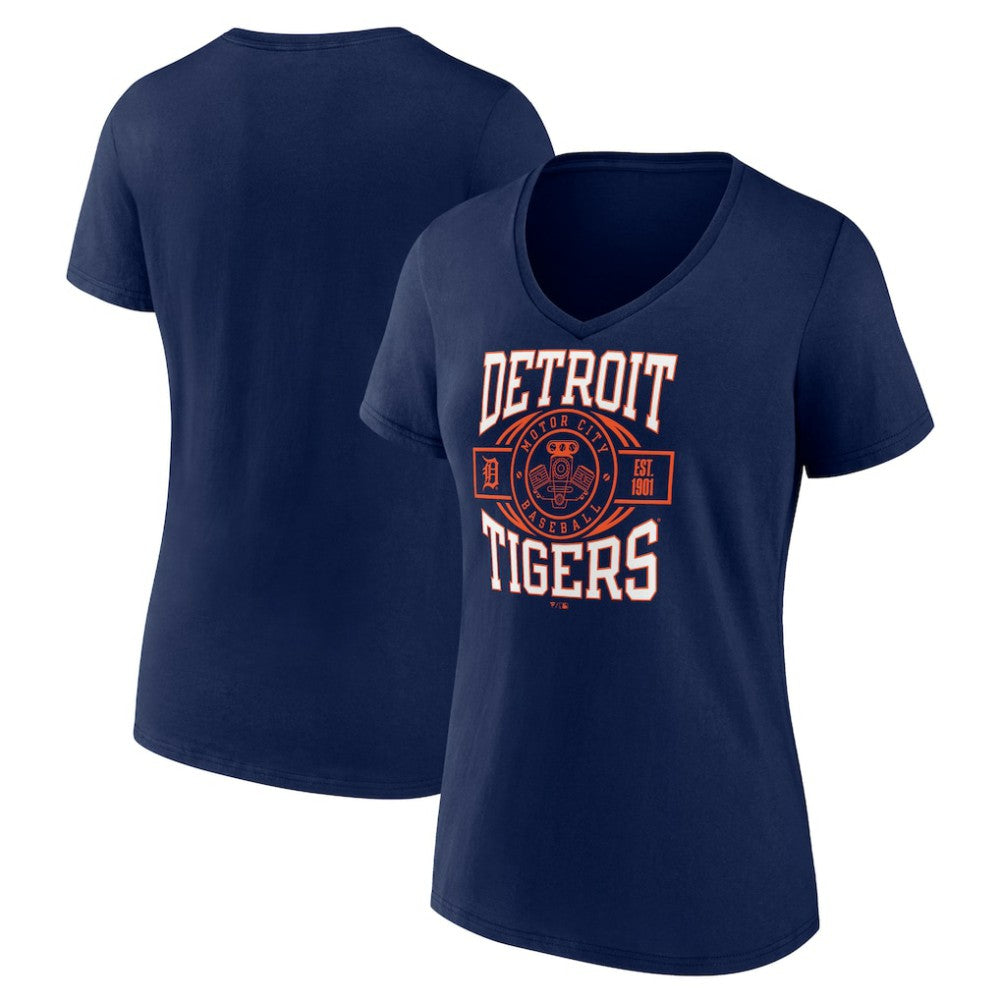 Detroit Tigers Women's Motor City Baseball V-Neck T-Shirt Navy