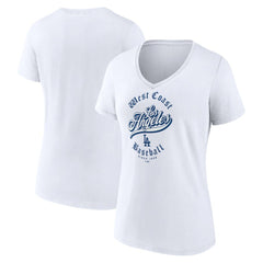 Los Angeles Dodgers Women's West Coast Baseball V-Neck T-Shirt White