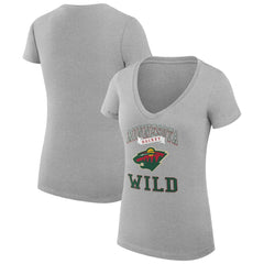 Minnesota Wild G-III 4Her by Carl Banks Women's Super-Slim Fit Lightweight Team Logo Graphic V-Neck T-Shirt Heather Gray