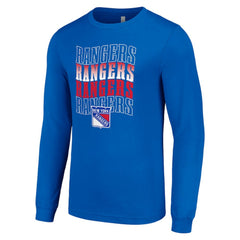 New York Rangers Starter Four Team Name Logo Long Sleeve Graphic T-Shirt Blue