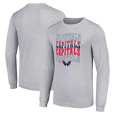 Washington Capitals Starter Four Team Name Logo Long Sleeve Graphic T-Shirt Heather Gray