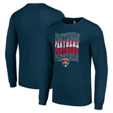 Florida Panthers Starter Four Team Name Logo Long Sleeve Graphic T-Shirt Navy