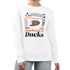 Anaheim Ducks G-III 4Her by Carl Banks Women's Collage Graphic Fleece Long Sleeve Pullover Sweatshirt White