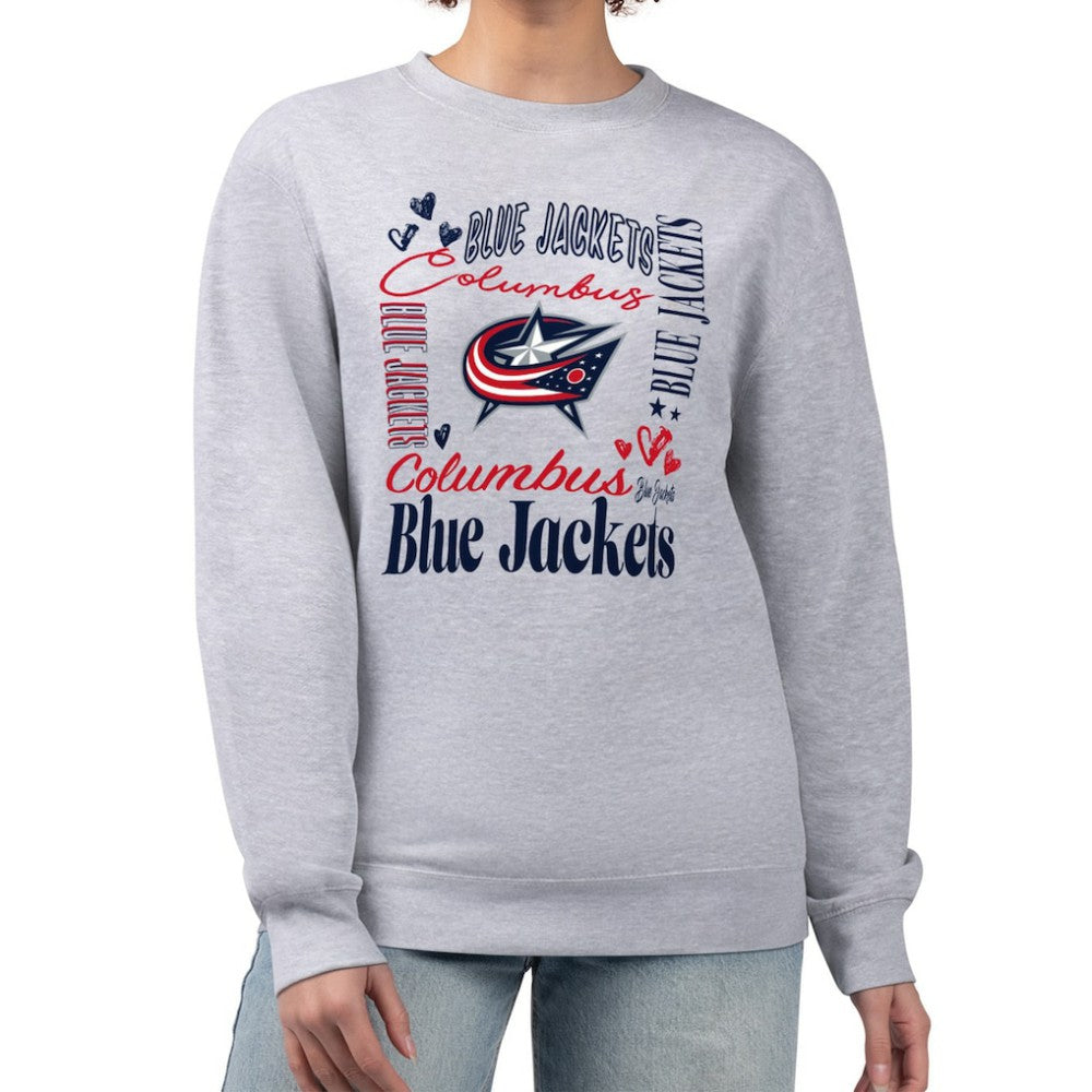 Columbus Blue Jackets G-III 4Her by Carl Banks Women's Collage Graphic Fleece Long Sleeve Pullover Sweatshirt Heather Gray