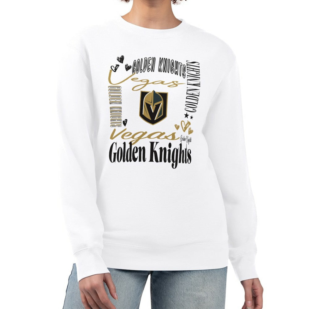 Vegas Golden Knights G-III 4Her by Carl Banks Women's Collage Graphic Fleece Long Sleeve Pullover Sweatshirt White