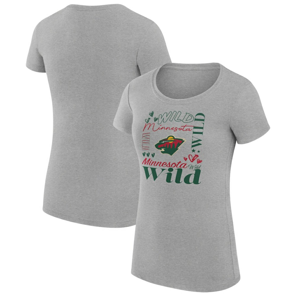 Minnesota Wild G-III 4Her by Carl Banks Women's Super-Slim Fit Lightweight Collage Team Graphic T-Shirt Heather Gray