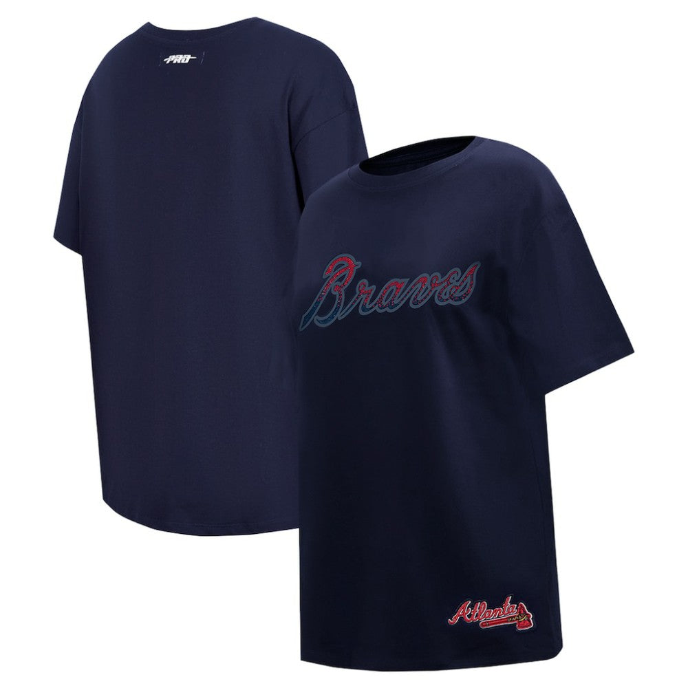 Atlanta Braves Pro Standard Women's Rhinestone Slim Fit T-Shirt Navy