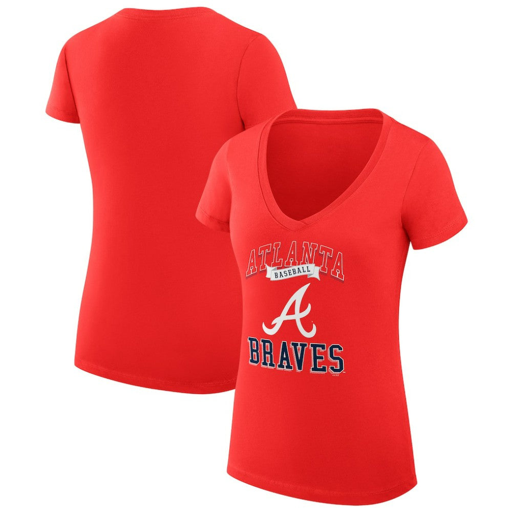 Atlanta Braves G-III 4Her by Carl Banks Women's Super-Slim Fit Lightweight Team Logo Graphic V-Neck T-Shirt Red