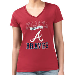 Atlanta Braves G-III 4Her by Carl Banks Women's Super-Slim Fit Lightweight Team Logo Graphic V-Neck T-Shirt Red