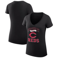 Cincinnati Reds G-III 4Her by Carl Banks Women's Super-Slim Fit Lightweight Team Logo Graphic V-Neck T-Shirt Black