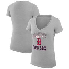 Boston Red Sox G-III 4Her by Carl Banks Women's Super-Slim Fit Lightweight Team Logo Graphic V-Neck T-Shirt Heather Gray