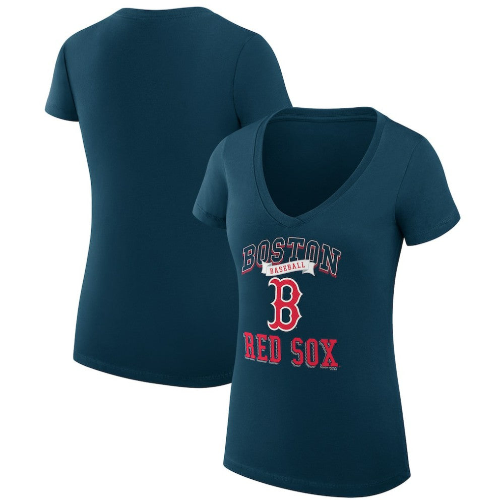 Boston Red Sox G-III 4Her by Carl Banks Women's Super-Slim Fit Lightweight Team Logo Graphic V-Neck T-Shirt Navy