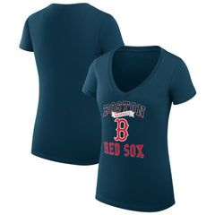 Boston Red Sox G-III 4Her by Carl Banks Women's Super-Slim Fit Lightweight Team Logo Graphic V-Neck T-Shirt Navy