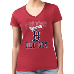 Boston Red Sox G-III 4Her by Carl Banks Women's Super-Slim Fit Lightweight Team Logo Graphic V-Neck T-Shirt Red
