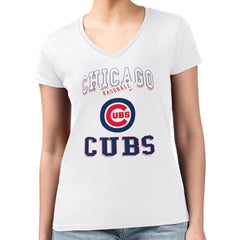 Chicago Cubs G-III 4Her by Carl Banks Women's Super-Slim Fit Lightweight Team Logo Graphic V-Neck T-Shirt White