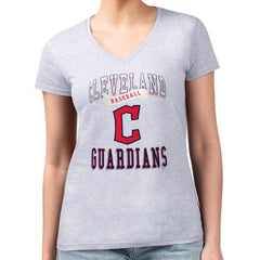 Cleveland Guardians G-III 4Her by Carl Banks Women's Super-Slim Fit Lightweight Team Logo Graphic V-Neck T-Shirt Heather Gray