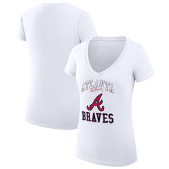 Atlanta Braves G-III 4Her by Carl Banks Women's Super-Slim Fit Lightweight Team Logo Graphic V-Neck T-Shirt White
