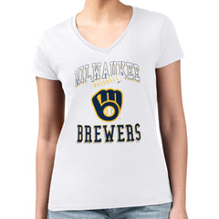 Milwaukee Brewers G-III 4Her by Carl Banks Women's Super-Slim Fit Lightweight Team Logo Graphic V-Neck T-Shirt White