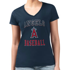 Los Angeles Angels G-III 4Her by Carl Banks Women's Super-Slim Fit Lightweight Team Logo Graphic V-Neck T-Shirt Navy