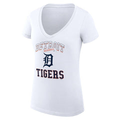 Detroit Tigers G-III 4Her by Carl Banks Women's Super-Slim Fit Lightweight Team Logo Graphic V-Neck T-Shirt White