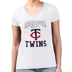 Minnesota Twins G-III 4Her by Carl Banks Women's Super-Slim Fit Lightweight Team Logo Graphic V-Neck T-Shirt White
