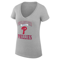 Philadelphia Phillies G-III 4Her by Carl Banks Women's Super-Slim Fit Lightweight Team Logo Graphic V-Neck T-Shirt Heather Gray