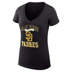 San Diego Padres G-III 4Her by Carl Banks Women's Super-Slim Fit Lightweight Team Logo Graphic V-Neck T-Shirt Black