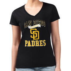San Diego Padres G-III 4Her by Carl Banks Women's Super-Slim Fit Lightweight Team Logo Graphic V-Neck T-Shirt Black