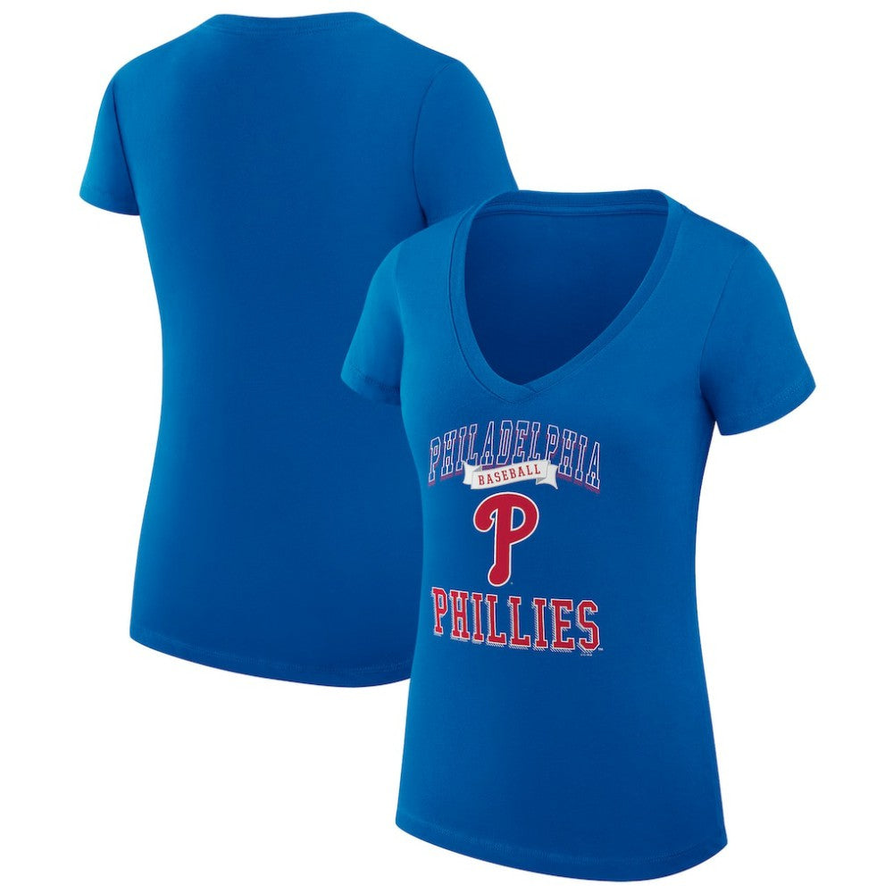 Philadelphia Phillies G-III 4Her by Carl Banks Women's Super-Slim Fit Lightweight Team Logo Graphic V-Neck T-Shirt Royal