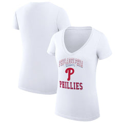 Philadelphia Phillies G-III 4Her by Carl Banks Women's Super-Slim Fit Lightweight Team Logo Graphic V-Neck T-Shirt White
