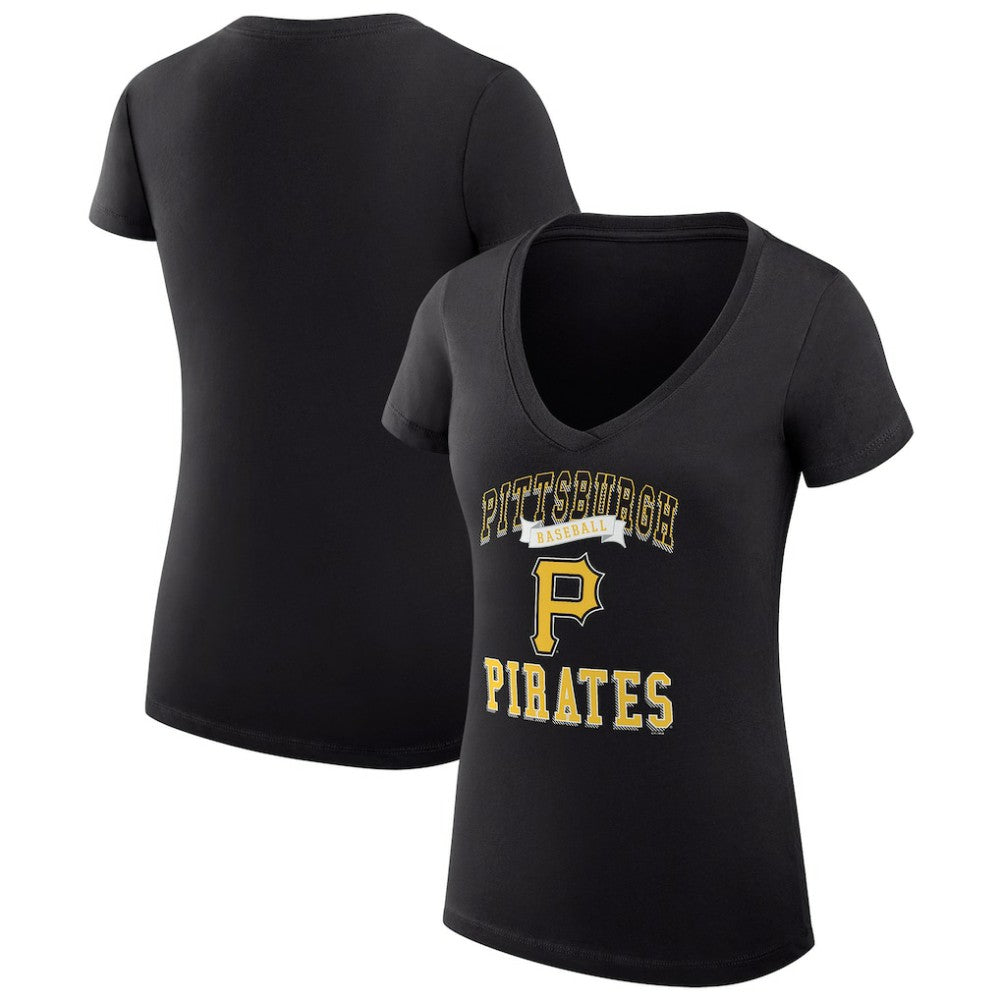 Pittsburgh Pirates G-III 4Her by Carl Banks Women's Super-Slim Fit Lightweight Team Logo Graphic V-Neck T-Shirt Black
