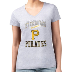 Pittsburgh Pirates G-III 4Her by Carl Banks Women's Super-Slim Fit Lightweight Team Logo Graphic V-Neck T-Shirt Heather Gray