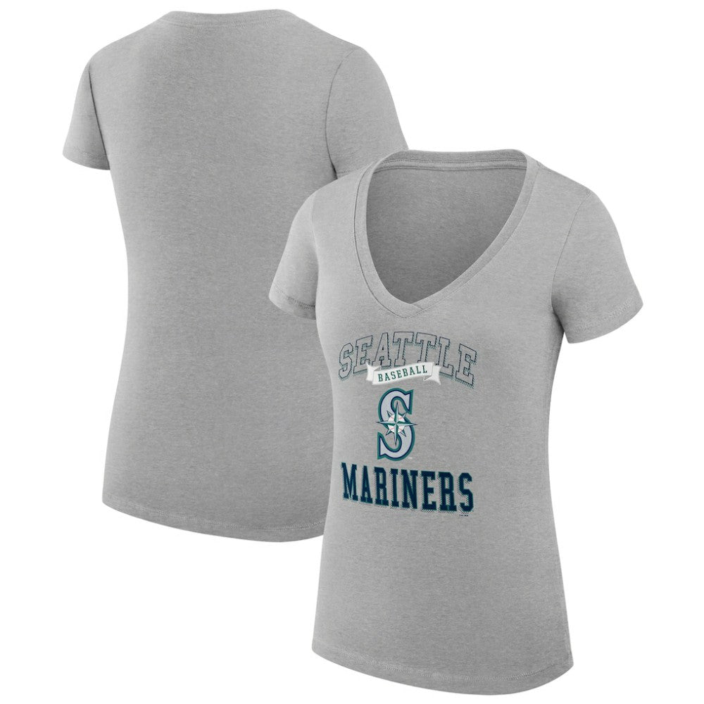 Seattle Mariners G-III 4Her by Carl Banks Women's Super-Slim Fit Lightweight Team Logo Graphic V-Neck T-Shirt Heather Gray