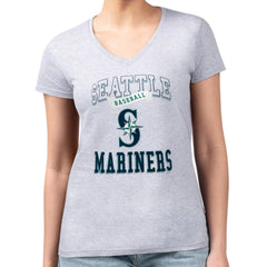 Seattle Mariners G-III 4Her by Carl Banks Women's Super-Slim Fit Lightweight Team Logo Graphic V-Neck T-Shirt Heather Gray