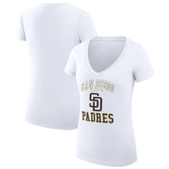 San Diego Padres G-III 4Her by Carl Banks Women's Super-Slim Fit Lightweight Team Logo Graphic V-Neck T-Shirt White